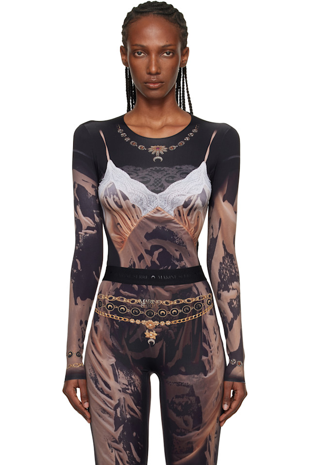 

Marine Serre Эксклюзивная черная футболка Ssense с принтом Wet Nuisette, размер LS