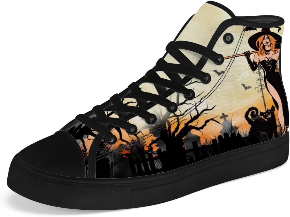 

Кеды Chebing для мужчин и женщин, ведьмовские высокие кеды из холста, с шнуровкой, повседневная обувь для Хэллоуина, желтый