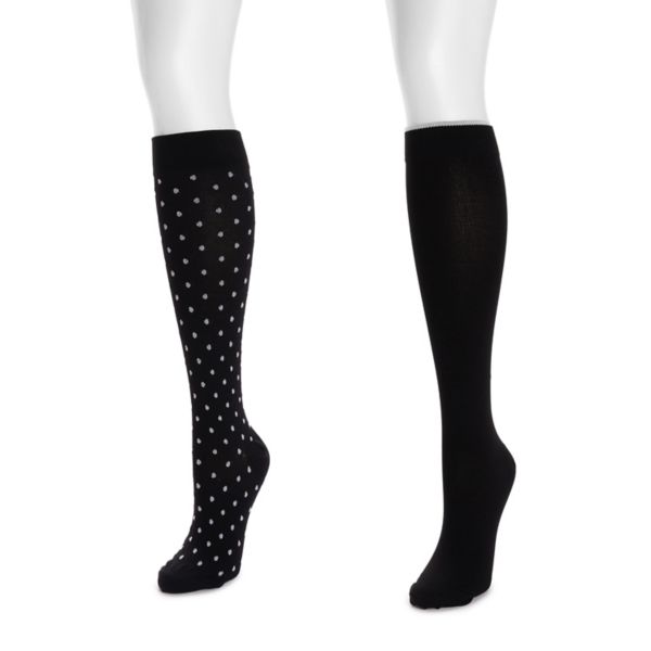 

Женские нейлоновые компрессионные носки, 2 пары Muk Luks, цвет ebony dot