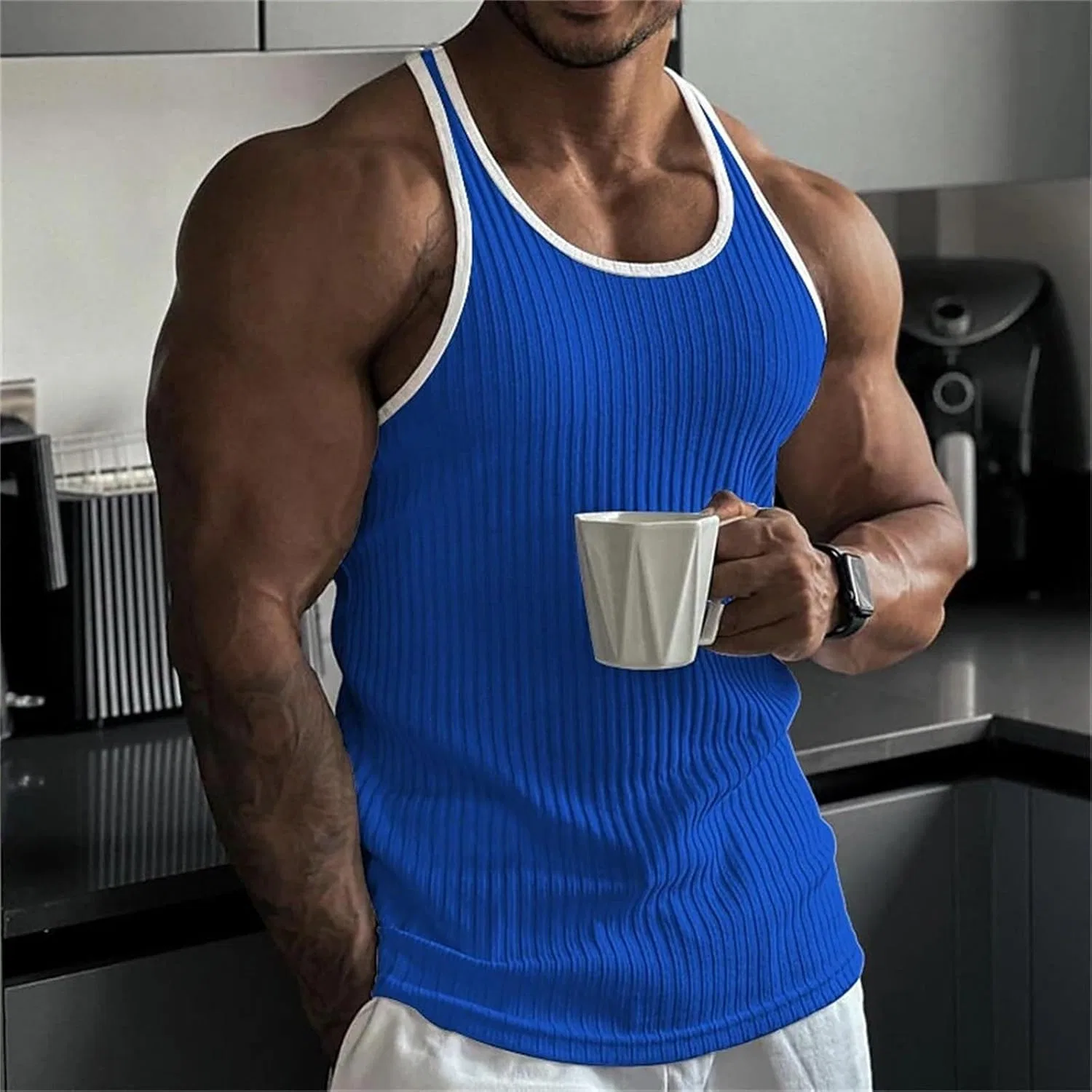 Мужской топ без рукавов, цветовой блок, Generic, Z11 Knit Blue — фото 2