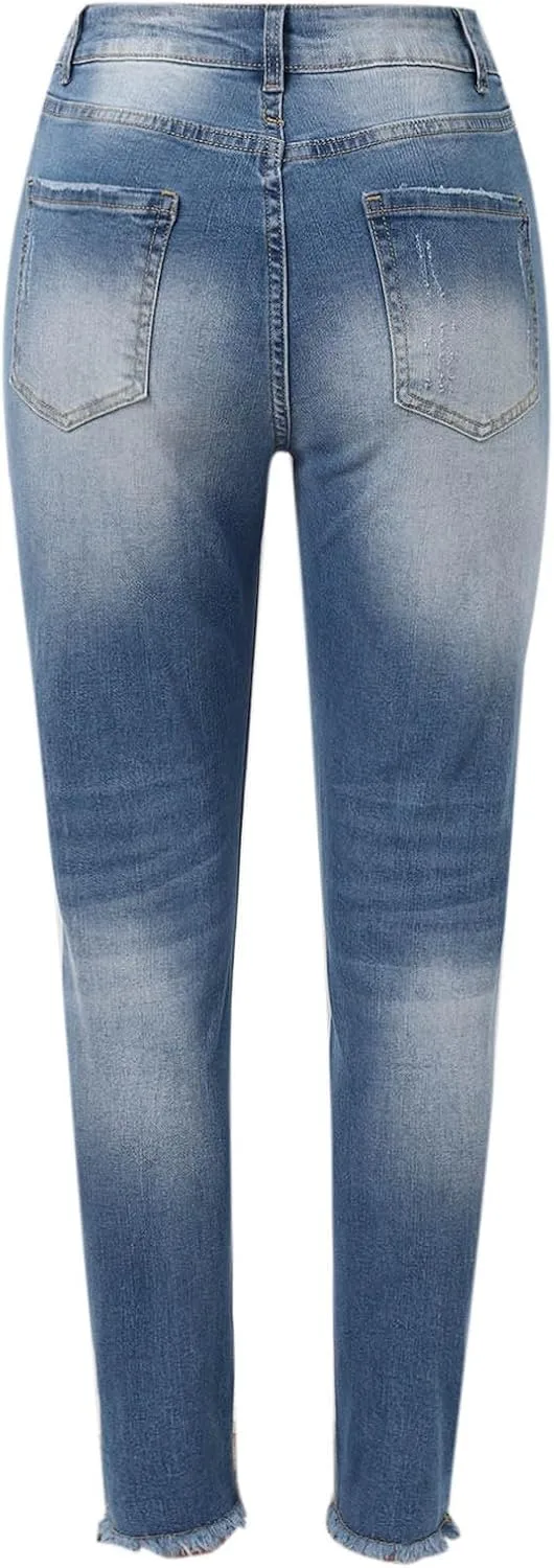 Женские рваные скинни джинсы distressed denim с высокой талией — фото 2