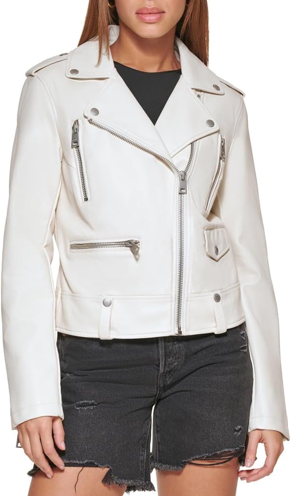 

Женская куртка-косуха Levi's укороченная из искусственной кожи, устричный