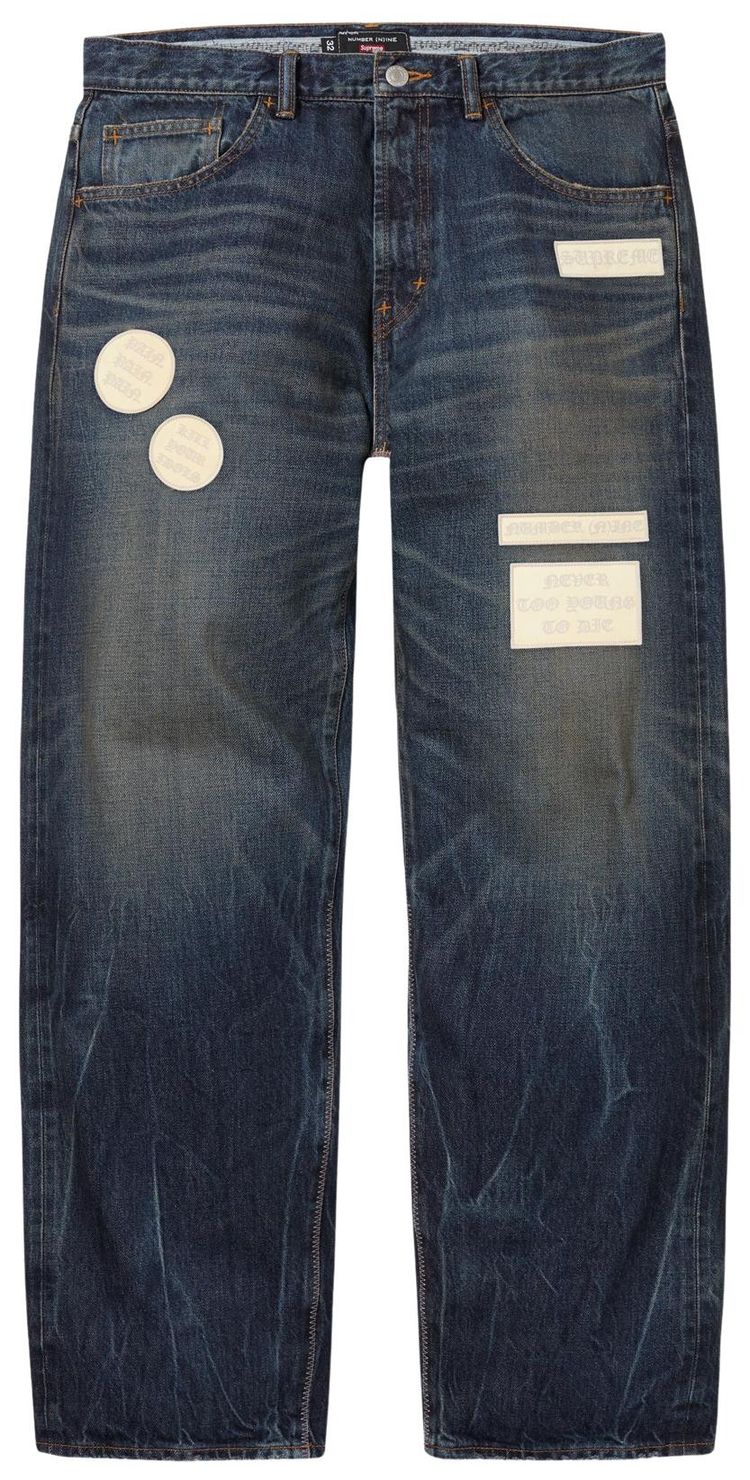 

Джинсы Supreme x Number (N)Ine Patches свободного кроя из денима с кромкой, синий