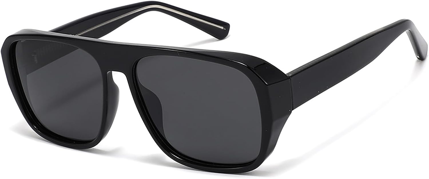 

Поляризованные солнцезащитные очки Flat Top 2026 для мужчин и женщин | Квадратные солнцезащитные очки с защитой UV400 | Слегка обтекаемые линзы ONLYZILLA, Black Frame With Grey Lenses