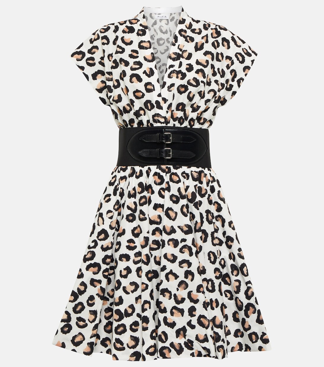 

Мини-платье из хлопка с поясом и принтом ALAÏA, белый