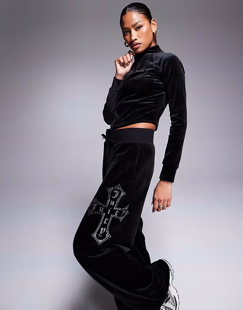 

Велюровые брюки-джоггеры Juicy Couture с широкими штанинами, черный цвет