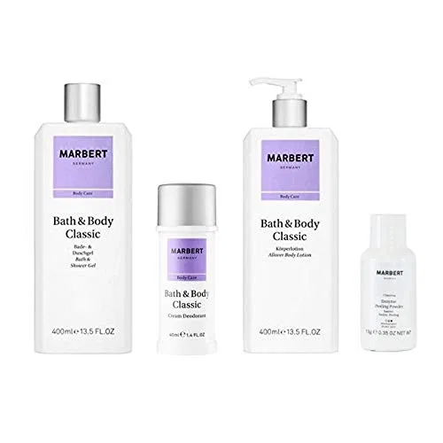 Набор Marbert Bath & Body Classic: гель для душа, лосьон для тела, дезодорант и пилинг-пудра Marbert