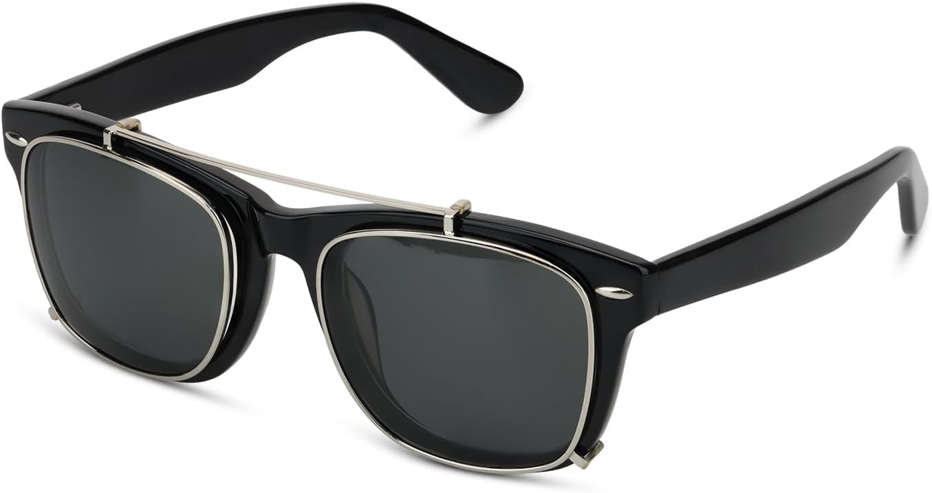 

Поляризованные солнцезащитные очки-клипсы для мужчин и женщин – UV400, квадратная форма в винтажном стиле с ацетатной оправой и золотистой металлической окантовкой RUINLOUM, Black+silver