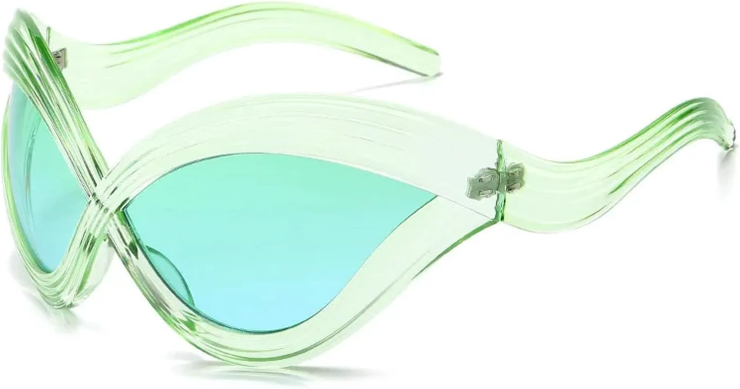 

Винтажные роскошные солнцезащитные очки в стиле «кошачий глаз» с крупными полосками для женщин и мужчин, в панк-стиле, с большой оправой TYUVIVO, Green Blue