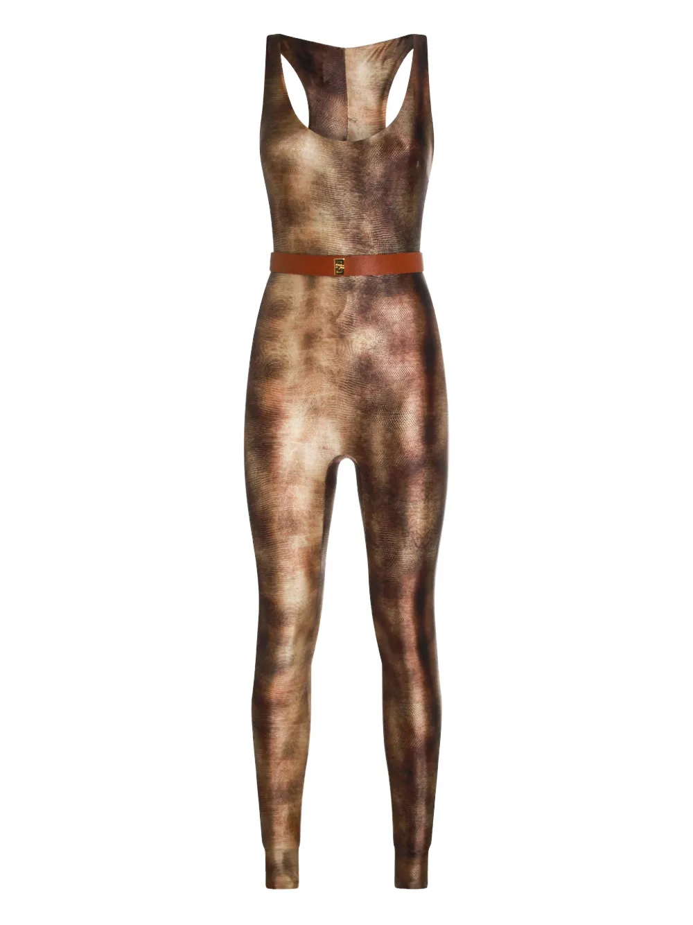 

Комбинезон с поясом и змеиным принтом Elisabetta Franchi, коричневый