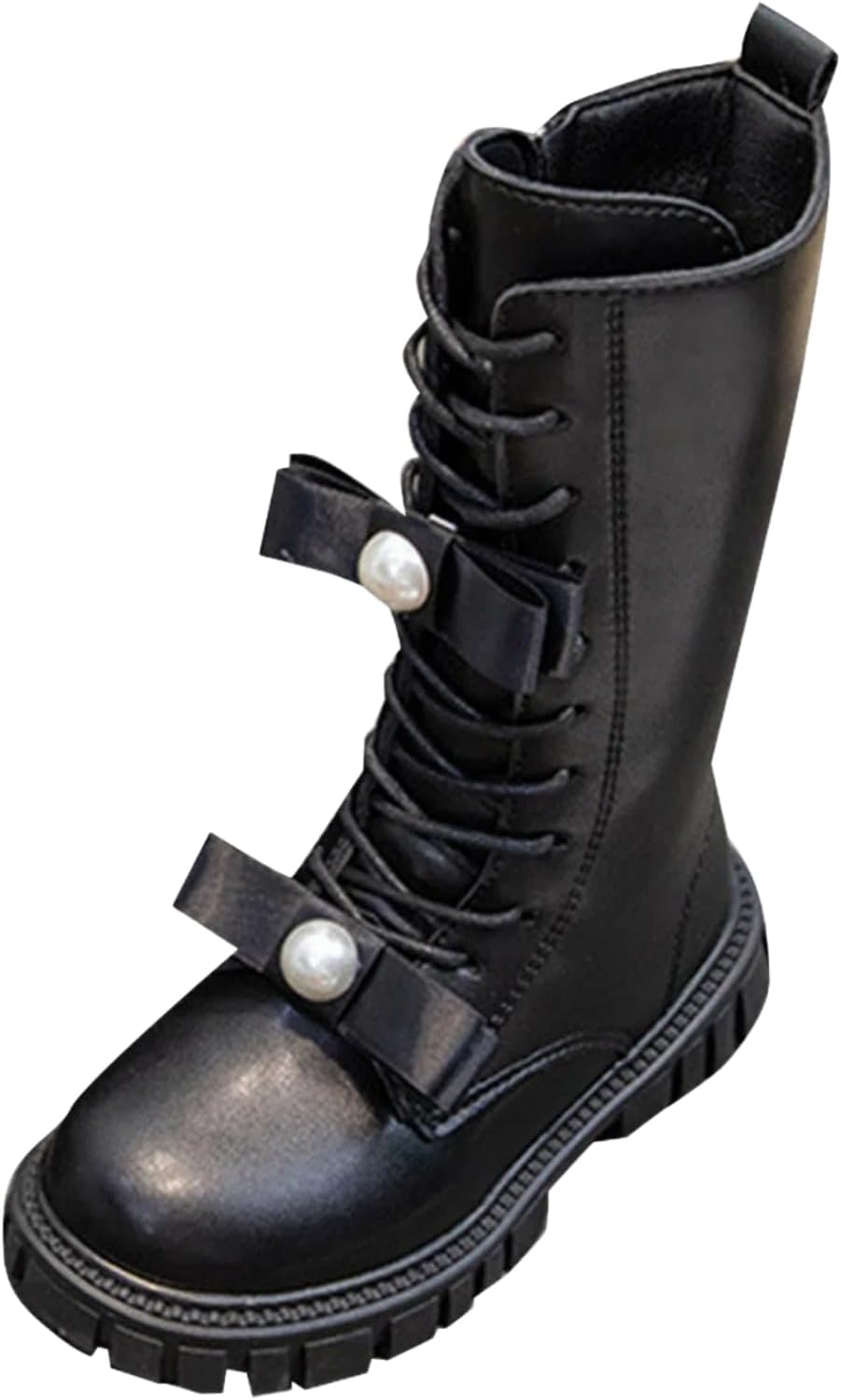 

Generic Детские сапоги для девочек до колена, с молнией и шнуровкой, боевые сапоги 2025 года, модные кожаные школьные сапоги, панк-готика, белые ботильоны, на возраст 4-12 лет