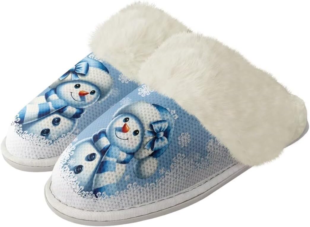 

Женские и мужские рождественские тапочки с нескользящей подошвой, пушистые домашние туфли с резиновой подошвой для дома Xixirimido, синий