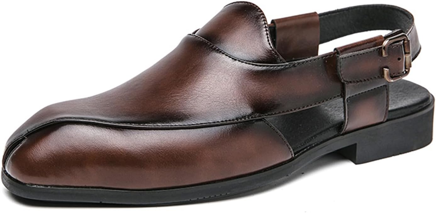 

Мужские глянцевые кожаные сандалии на низком каблуке, модные, удобные, с нескользящей подошвой, закрытым носком и регулируемым ремешком, плоские оксфорды, летние дышащие легкие лоферы для работы Xoekd, коричневый