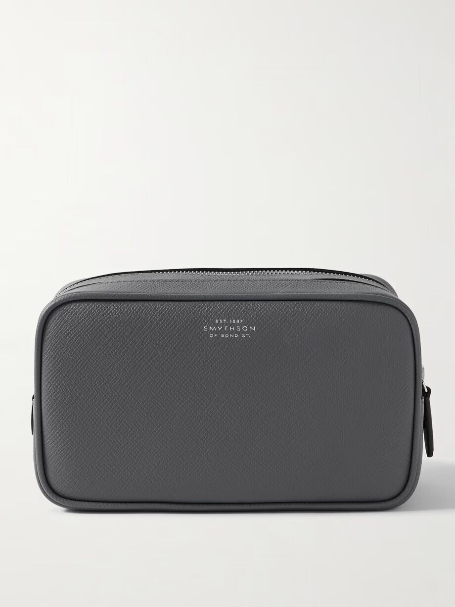 

Косметичка из фактурной кожи панама Smythson, оттенок Gray