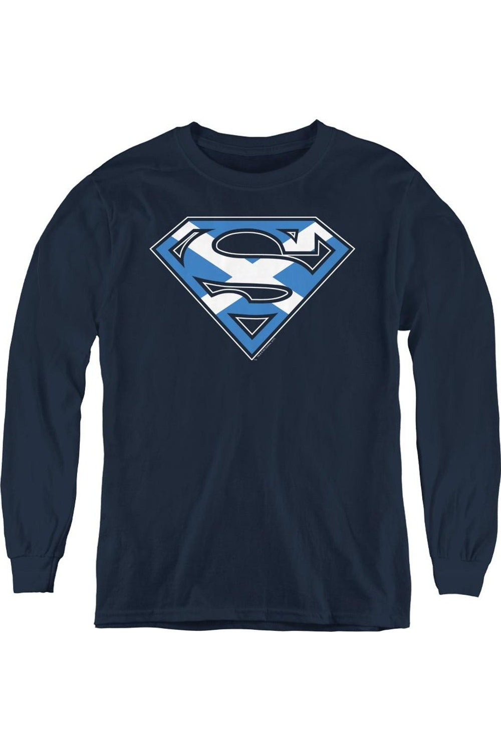

Футболка с длинным рукавом для детей с шотландским щитом Superman Gildan, темно-синий