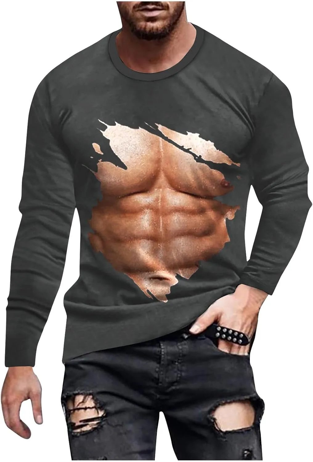 

Футболка с 3D принтом и длинными рукавами Fake Muscle для мужчин Zeiyignr