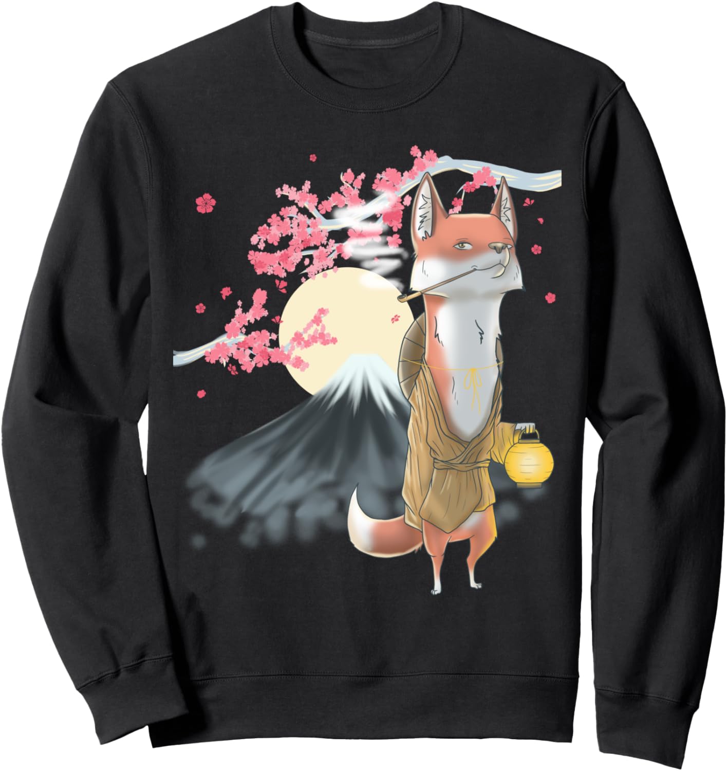 

Толстовка в стиле ретро с изображением лисы, цветущей сакуры и японского пейзажа Харадзюку Asia Vaporwave Graphic Streetwear, черный