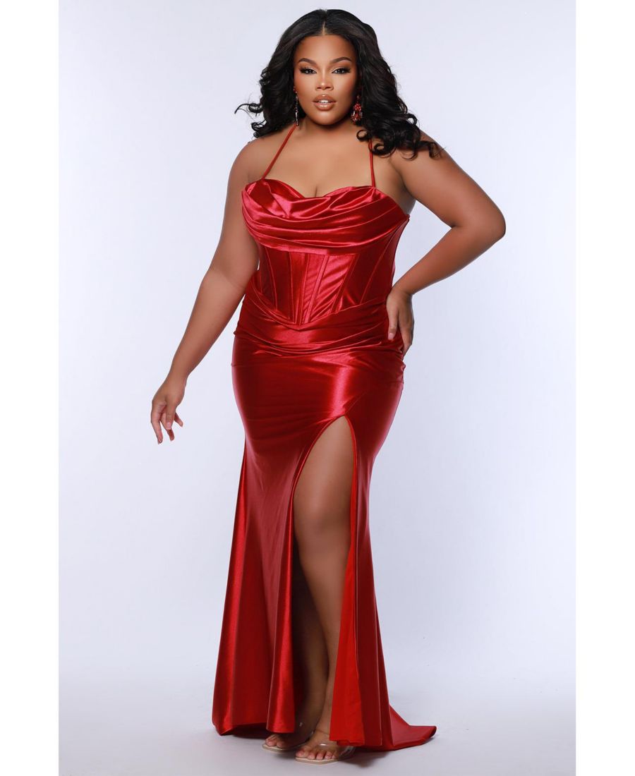 

Женское плиссированное платье с драпировкой и вырезом сердечко, облегающего силуэта, больших размеров Sydney's Closet, Cherry