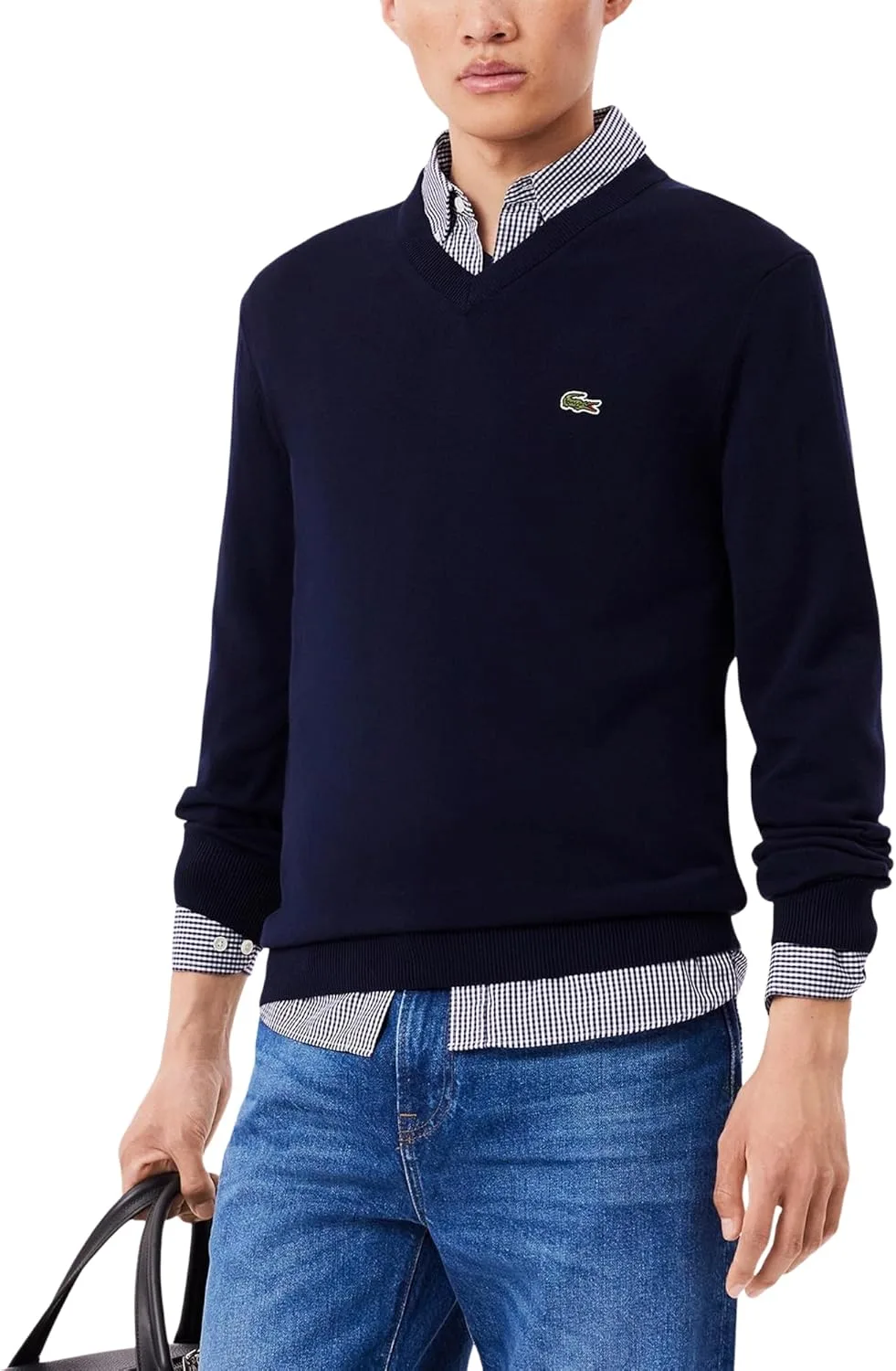Свитер Lacoste мужской монокоттон с V-образным вырезом, синий