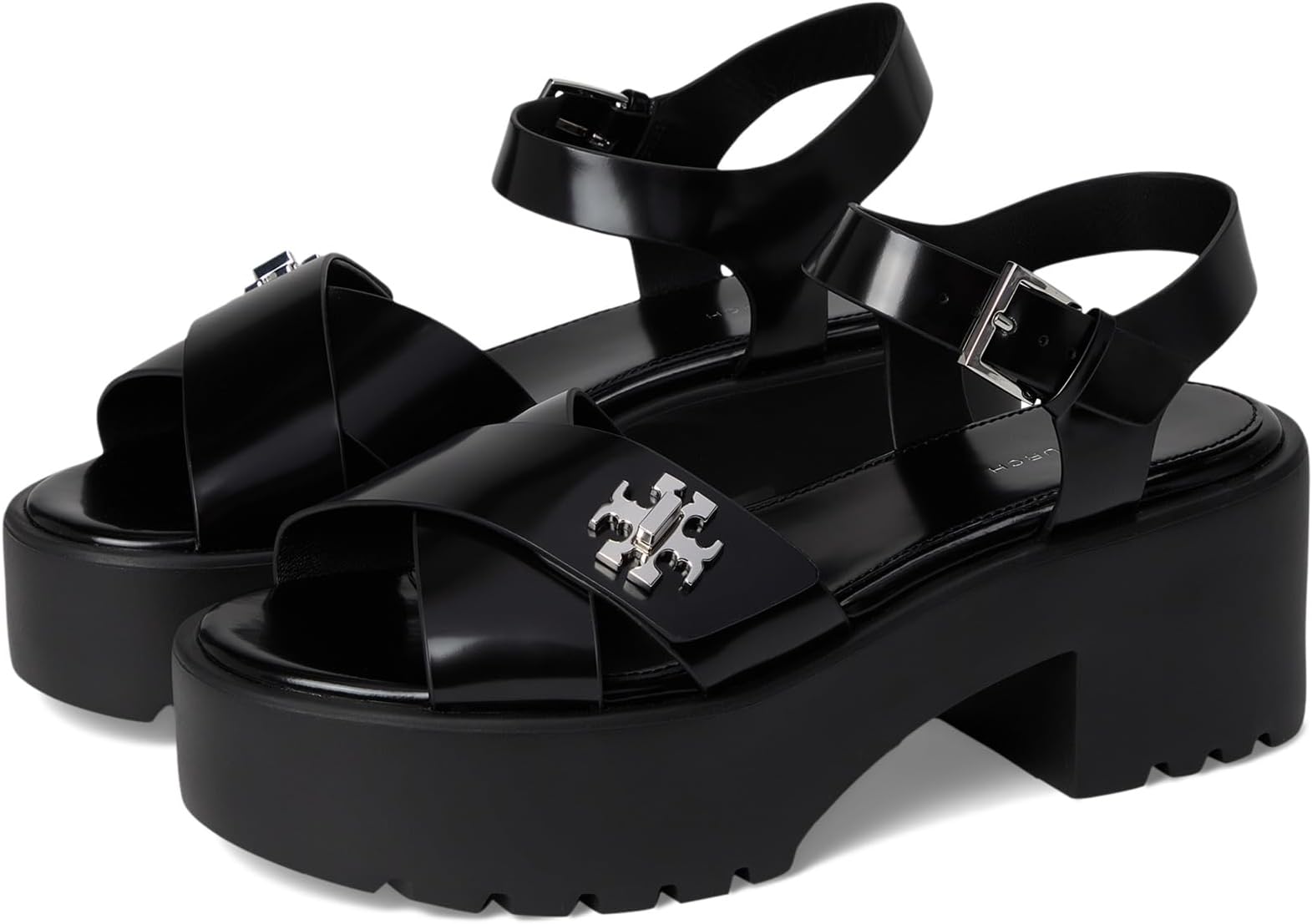 Туфли Tory Burch T Lock Lug Heel Sandals 50mm, черный