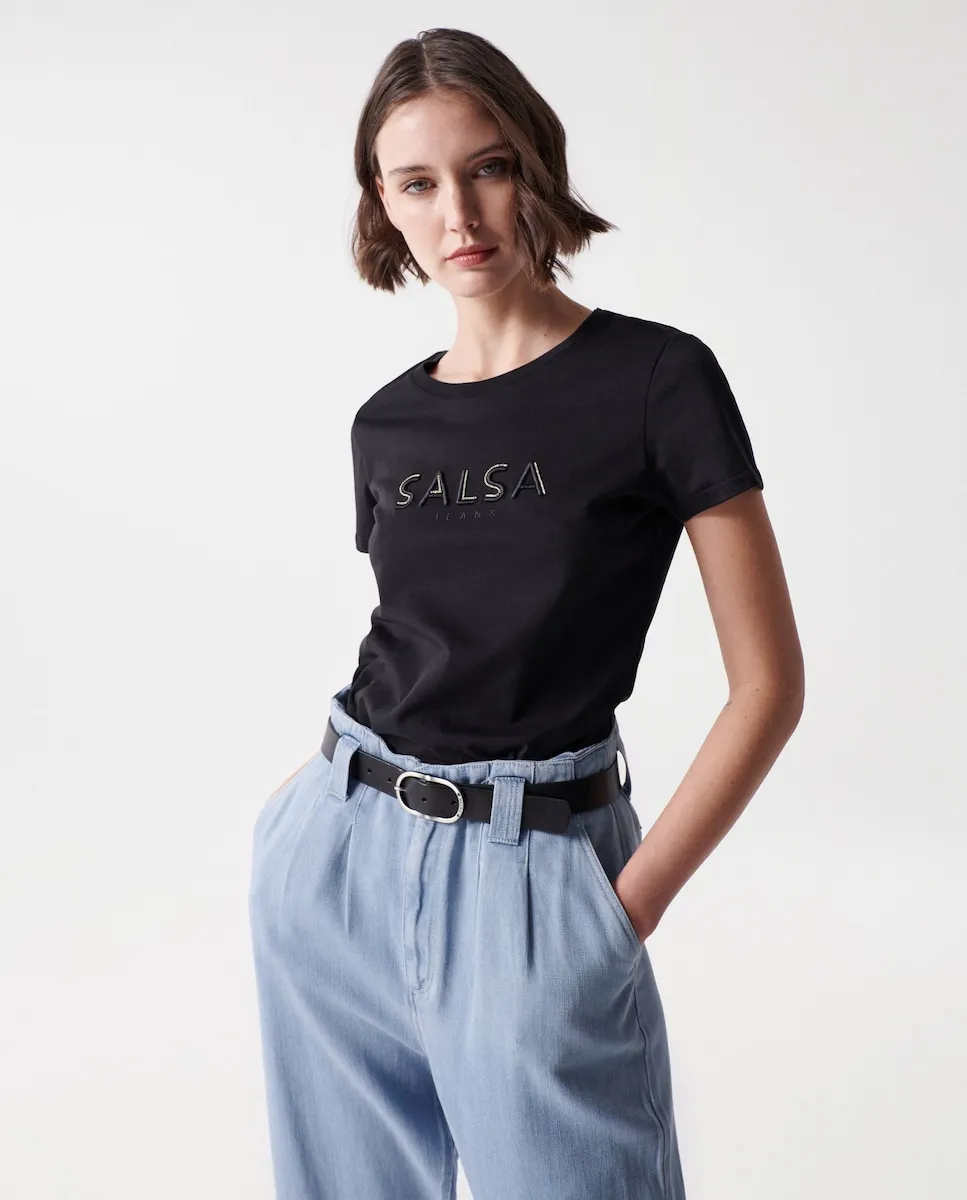 

Женская футболка с короткими рукавами и логотипом спереди Salsa Jeans, черный