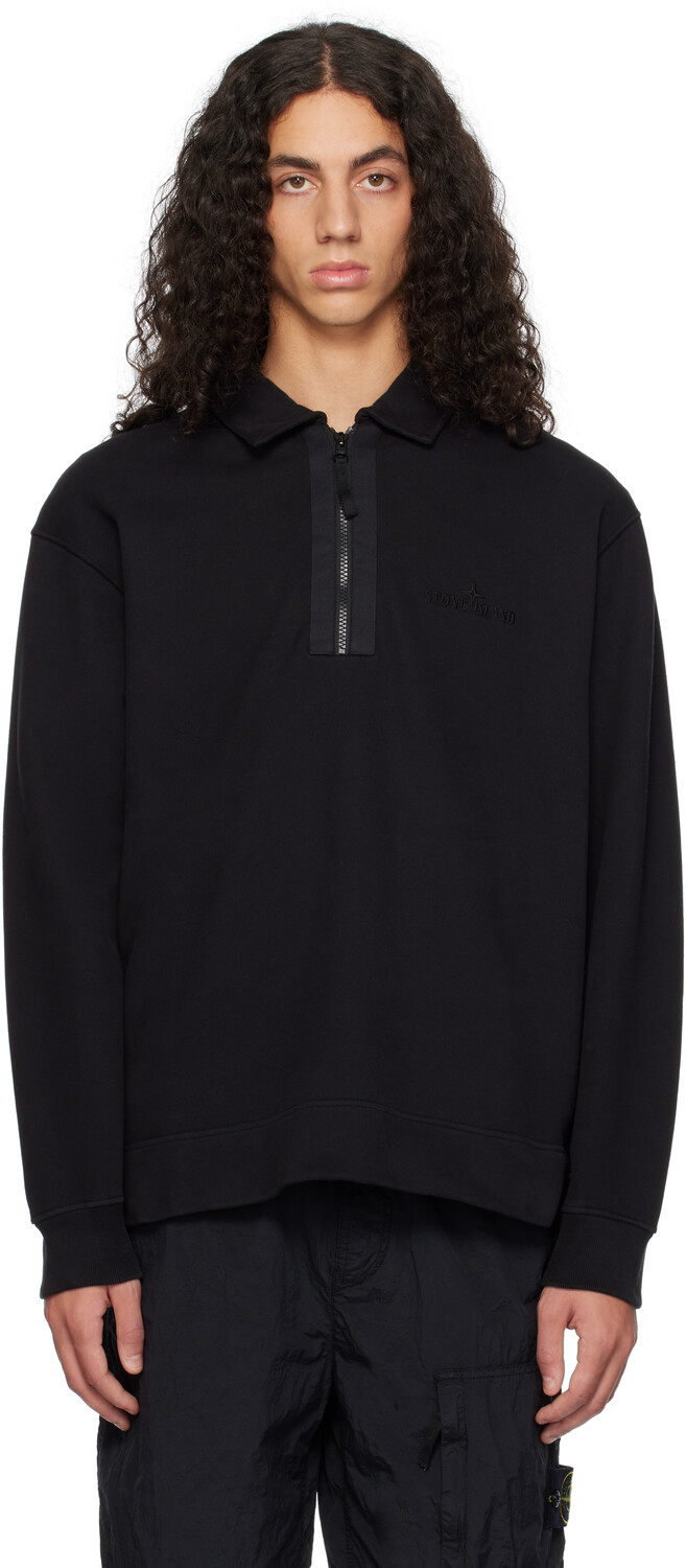 

Поло с полумолнией Stone Island, черный