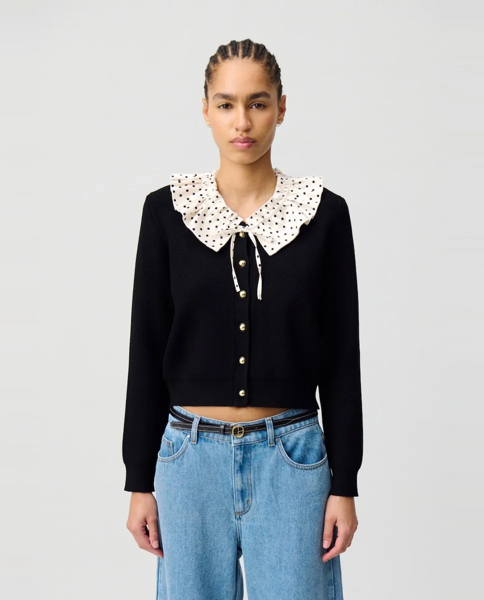 

Женский кардиган тонкой вязки с контрастным воротником Claudie Pierlot, черный