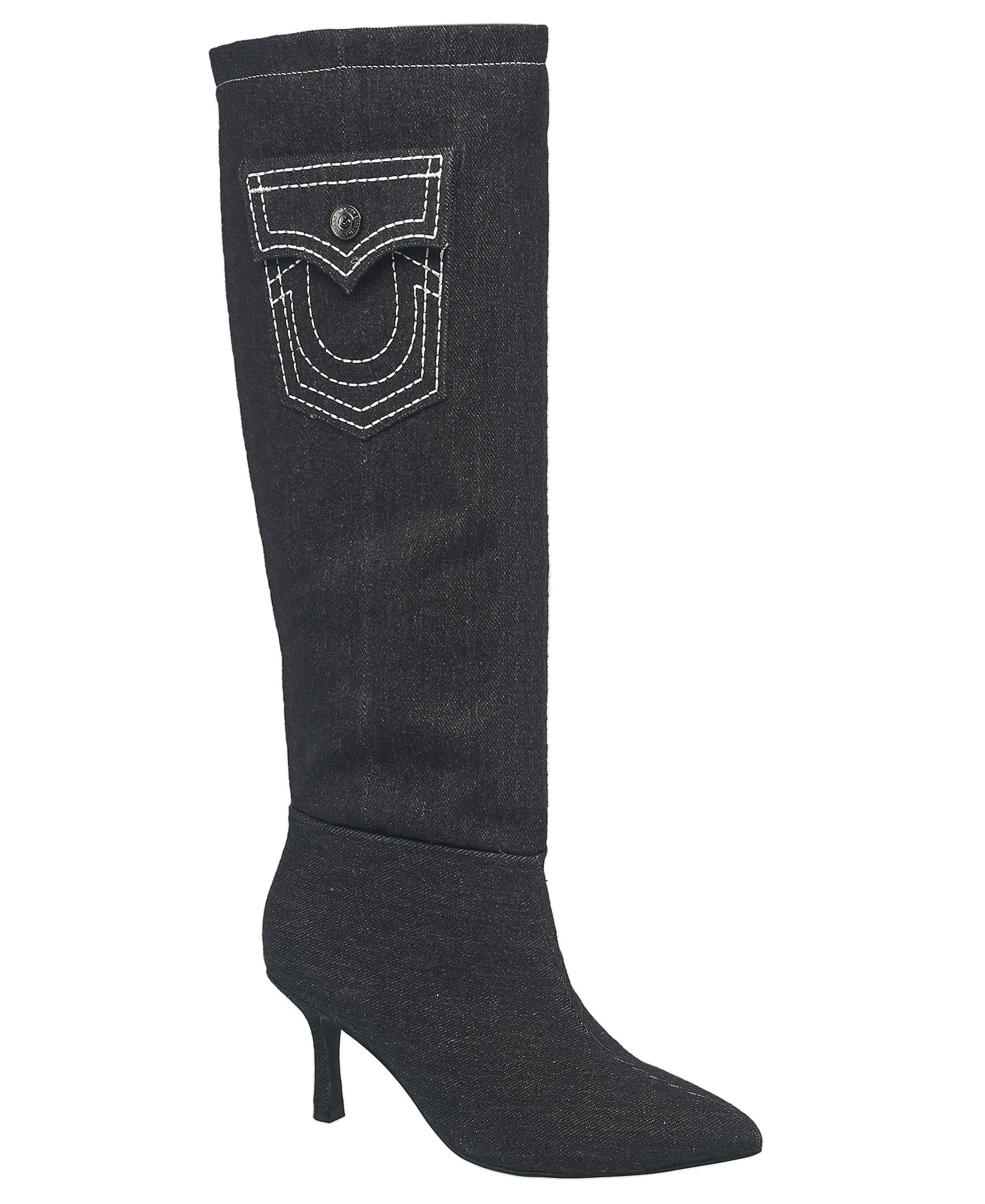 True Religion Женские высокие джинсовые сапоги, Dark Denim