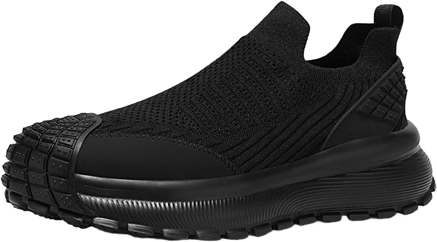 

Мужские кроссовки слипоны для ходьбы, сетчатые кроссовки для бега по дороге, удобные легкие кроссовки с амортизацией, дышащие вязаные повседневные кроссовки Generic, черный