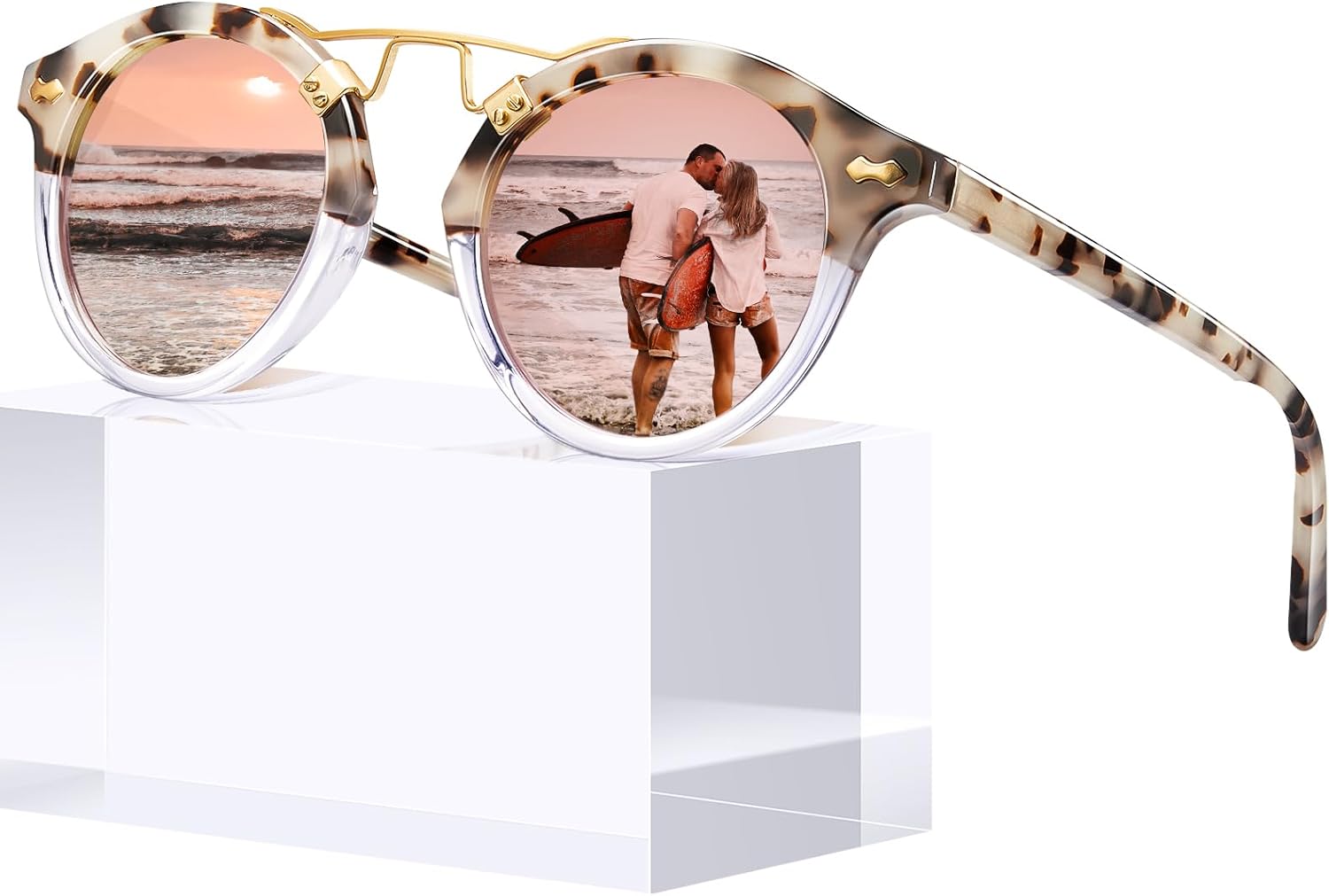 

Солнцезащитные очки CARFIA Small Face Acetate Polarized Sunglasses для женщин с защитой от УФ-излучения, в стиле ретро, ​​с двойной перемычкой и металлическими оправами, круглые, 5-1. Pink Tortoise Frame Pink Mirror