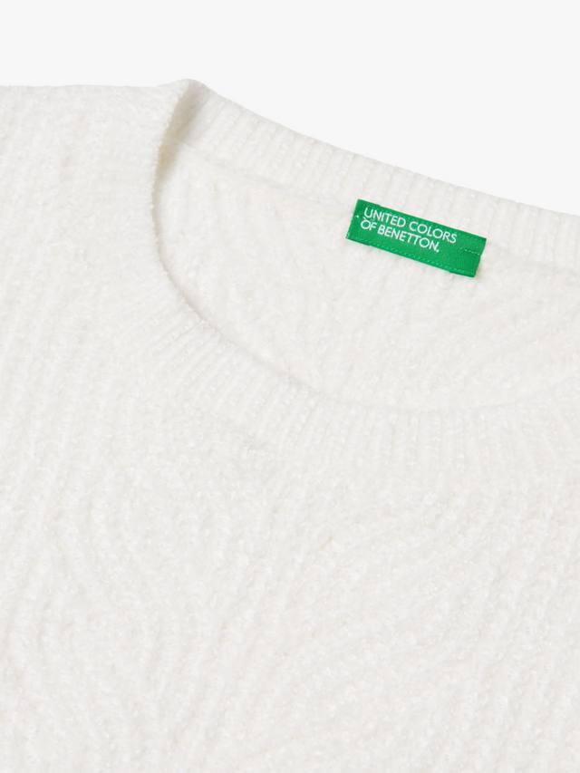 Детский свитер с воротником-гольф из шенилла Benetton, White — фото 3