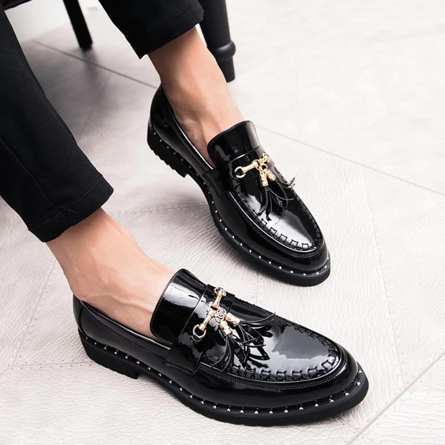 Лоферы мужские, Patent Leather, Slip-On, Black Khwfjas — фото 2