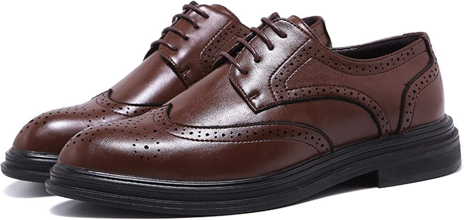 

Мужские оксфорды EVSER, дерби на шнуровке, броги с тиснением, с крылышком, из искусственной кожи, с низким нескользящим каблуком, резиновая подошва против скольжения, для бизнеса (Цвет: коричневый, Размер: 8.5)