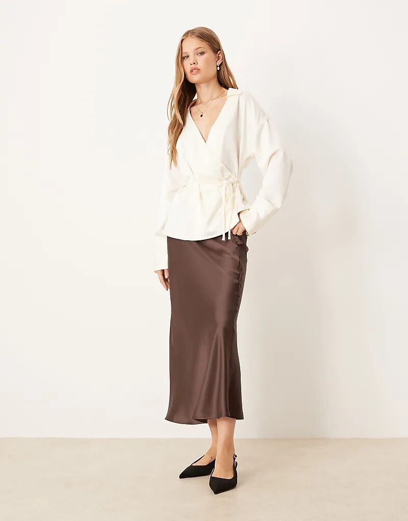 

Юбка миди из атласа Gina Tricot коричневого цвета