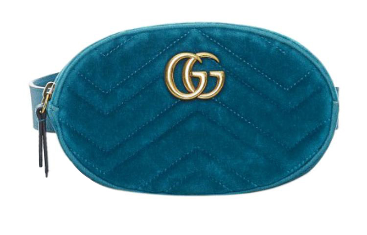 

GUCCI Сумка-пояс GG Marmont из бархата женская сине-зеленая