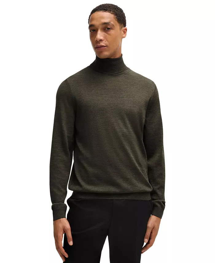 

Мужской тонкий свитер с воротником-стойкой из мериносовой шерсти Hugo Boss, синий