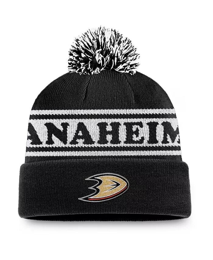 

Мужская черная шапка Anaheim Ducks Vintage Sport Resort с манжетами и помпоном Fanatics