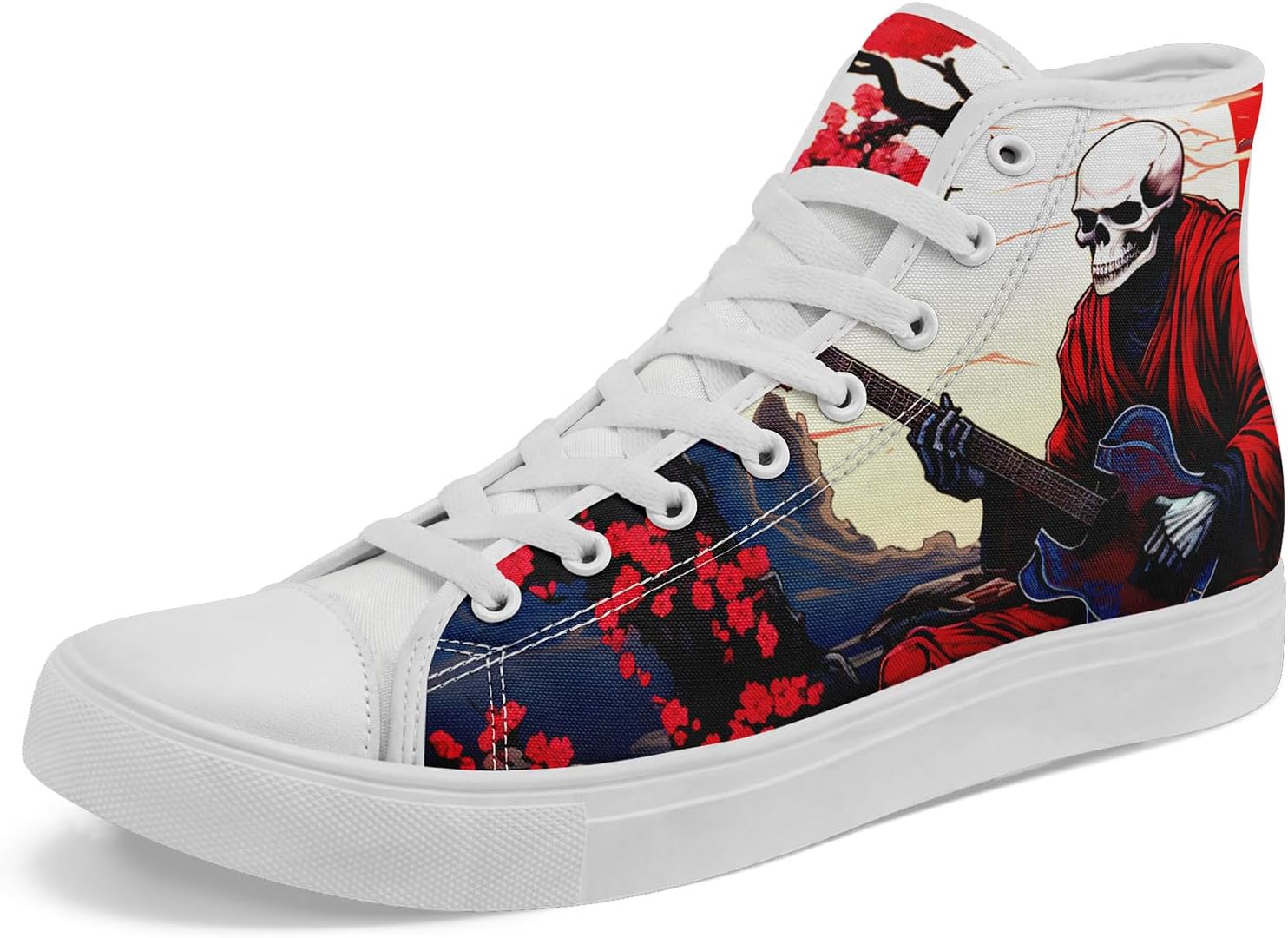 

Мужские кроссовки на высокой подошве coolcustomize с шнуровкой, в готическом стиле, повседневные кеды из холста для женщин, красно-черные с черепами