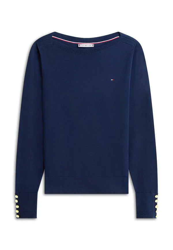 Свитер с вырезом-лодочкой из трикотажа с золотистыми пуговицами Tommy Hilfiger, Dark Night Navy — фото 4