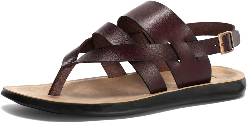 

Мужские кожаные сандалии Harssidanzar, удобные летние сандалии с регулируемым ремешком на щиколотке, плоские, без застежки, для мужчин KM218, Saddle