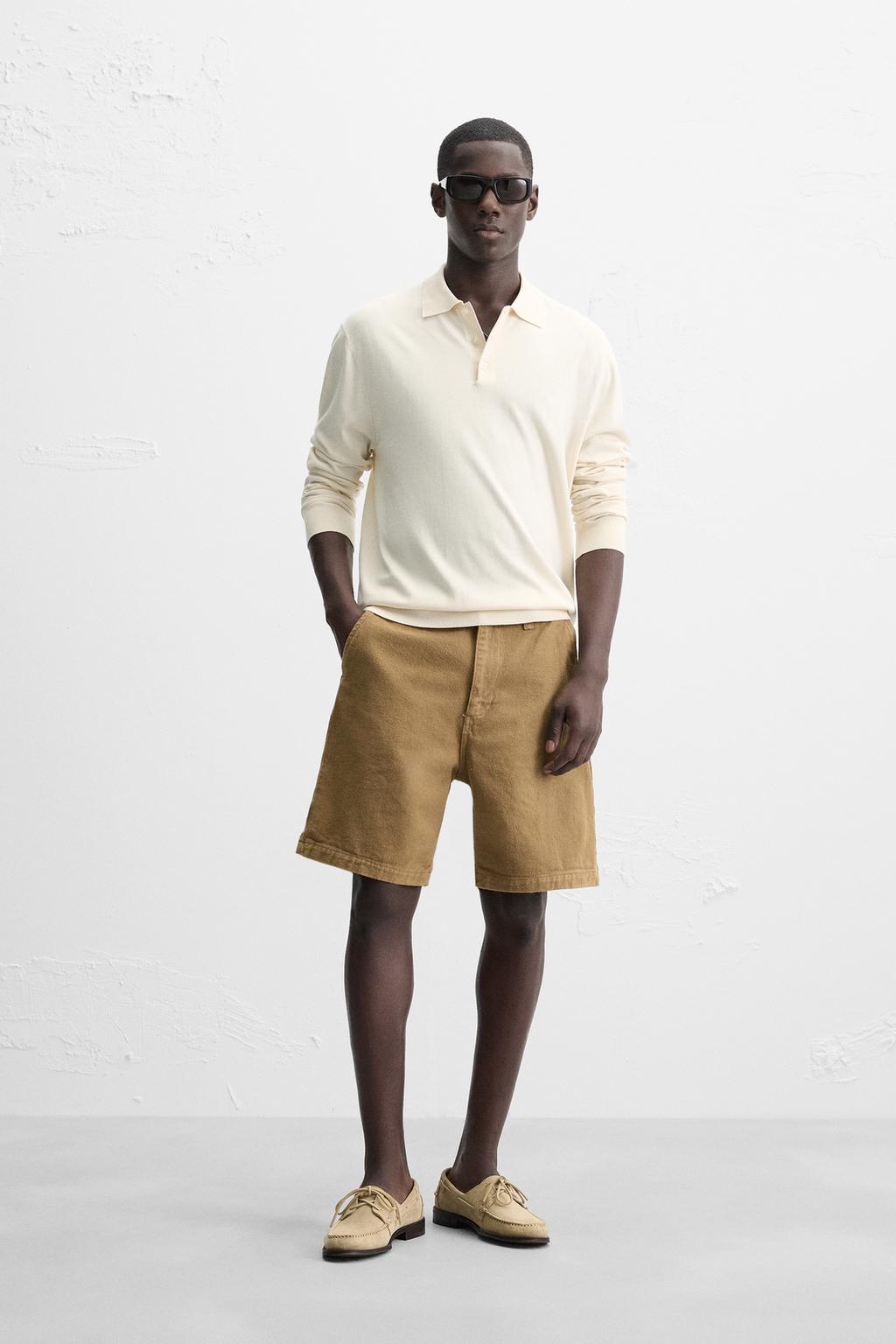 

Рубашка поло из хлопчатобумажного трикотажа с лиоцеллом ZARA, цвет Ecru/Beige