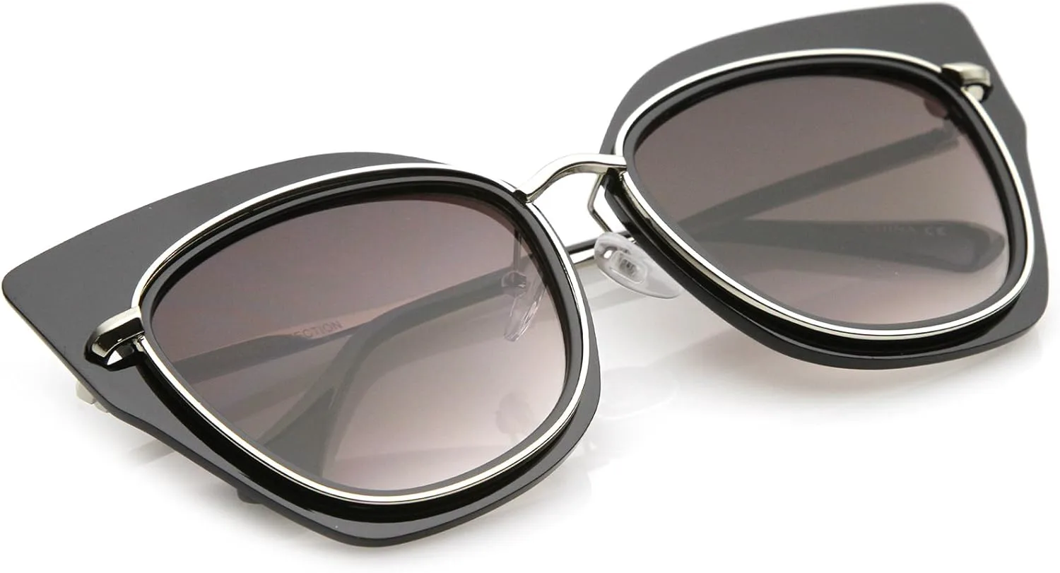 

zeroUV - Женские солнцезащитные очки большого размера "кошачий глаз" с металлической отделкой, тонкими дужками и плоскими линзами 57 мм, Black Silver / Lavender