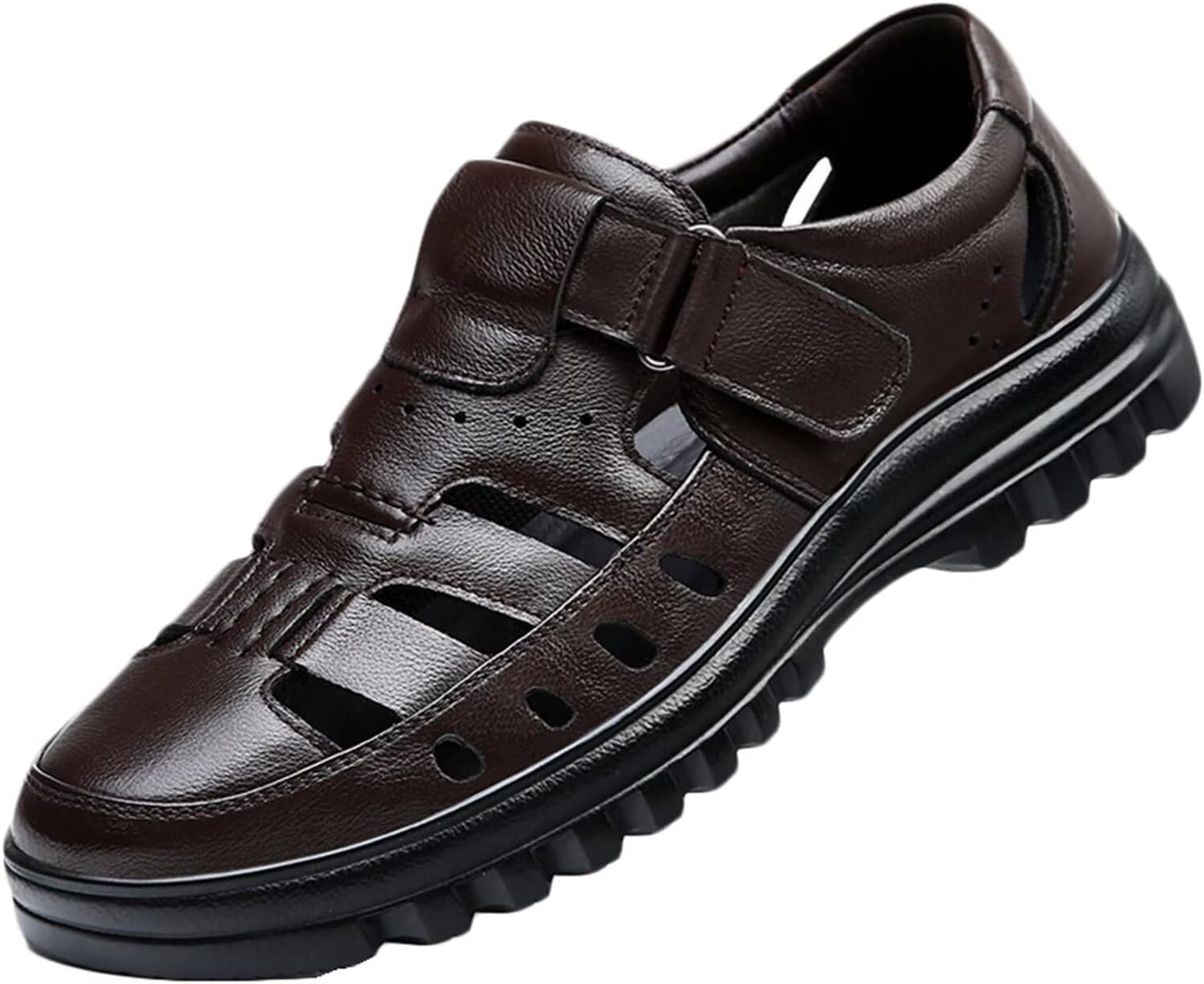 

Мужские спортивные сандалии HNVAVQ, кожаные, с закрытым носком, сандалии-фишеры для улицы, прогулок, повседневные пляжные летние кожаные туфли, коричневый