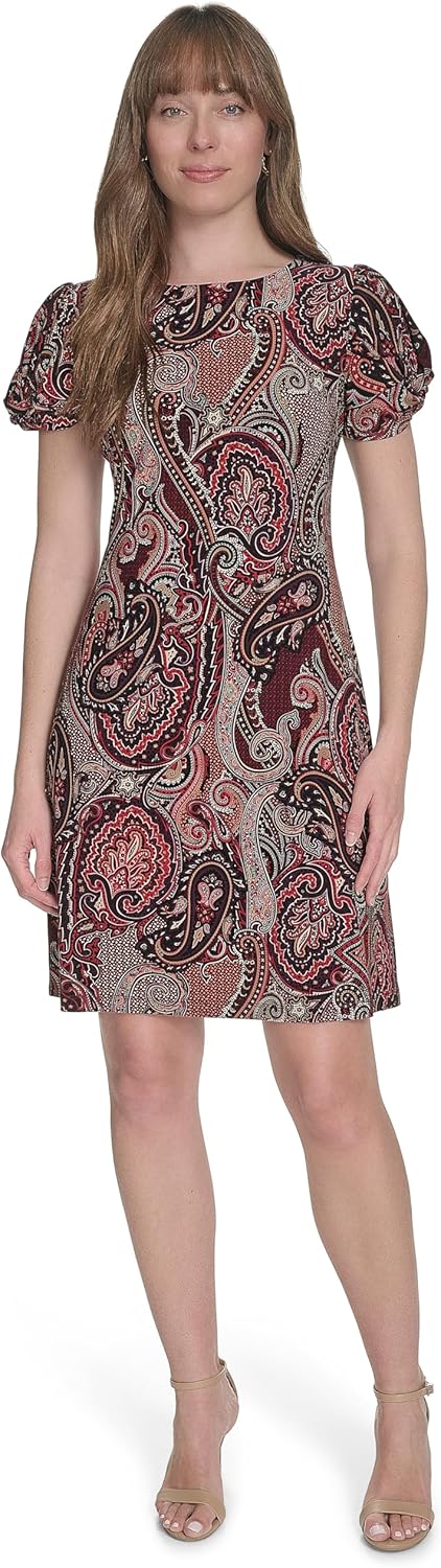 

Женское мини-платье-футляр с рукавами-фонариками и высоким воротом от Tommy Hilfiger, Aubergine/Chili Pepper