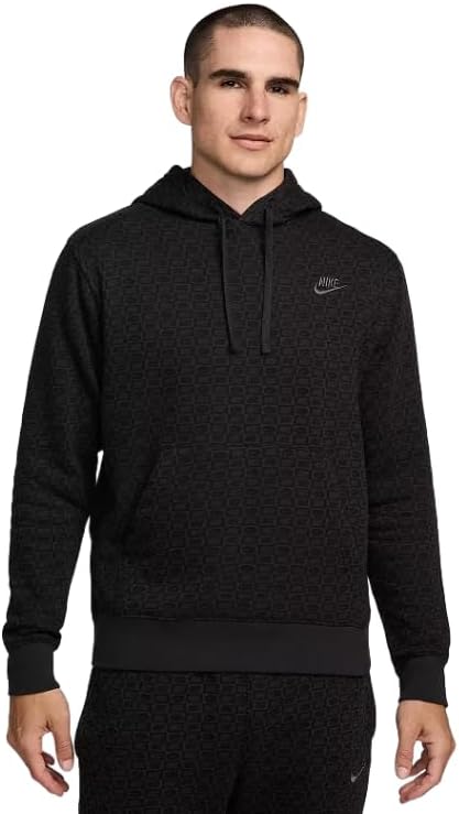 

Мужская флисовая толстовка с капюшоном Nike Sportswear, черно-серая, с узором, Noir Black