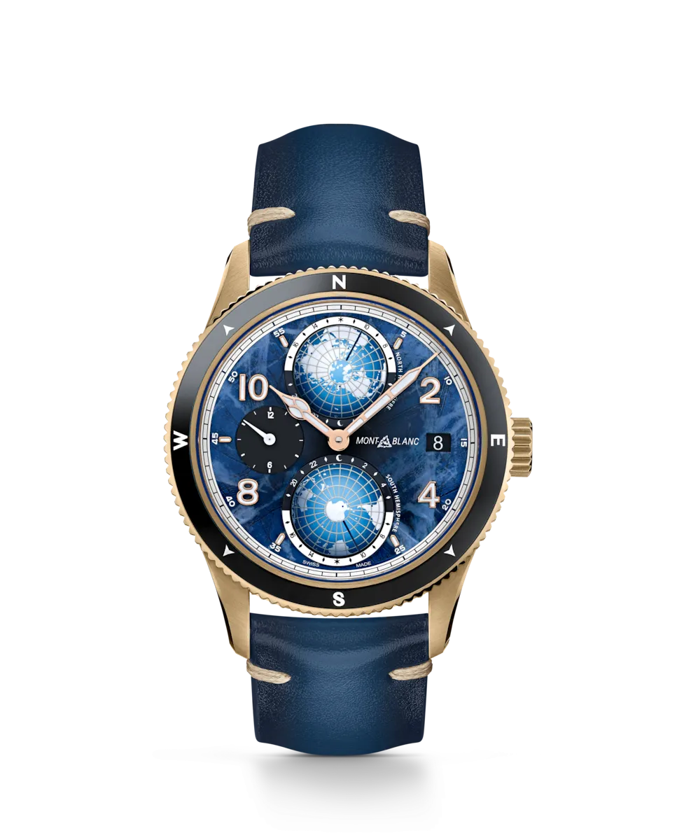 

Мужские часы Montblanc Geosphere с кожаным ремешком, синий