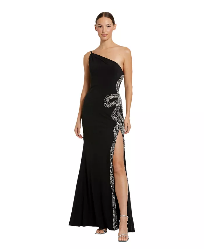 

Женское платье из джерси с одним плечом и декорированным вырезом Mac Duggal, черный
