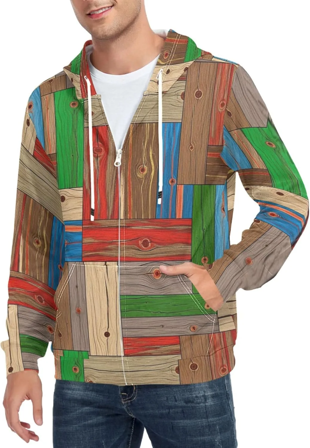 

Мужская толстовка с молнией и принтом в виде деревянных досок CUPADA