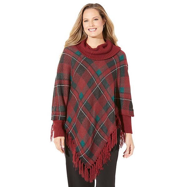 

Женский пончо с бахромой плюс сайз Catherines, Rich Burgundy Plaid