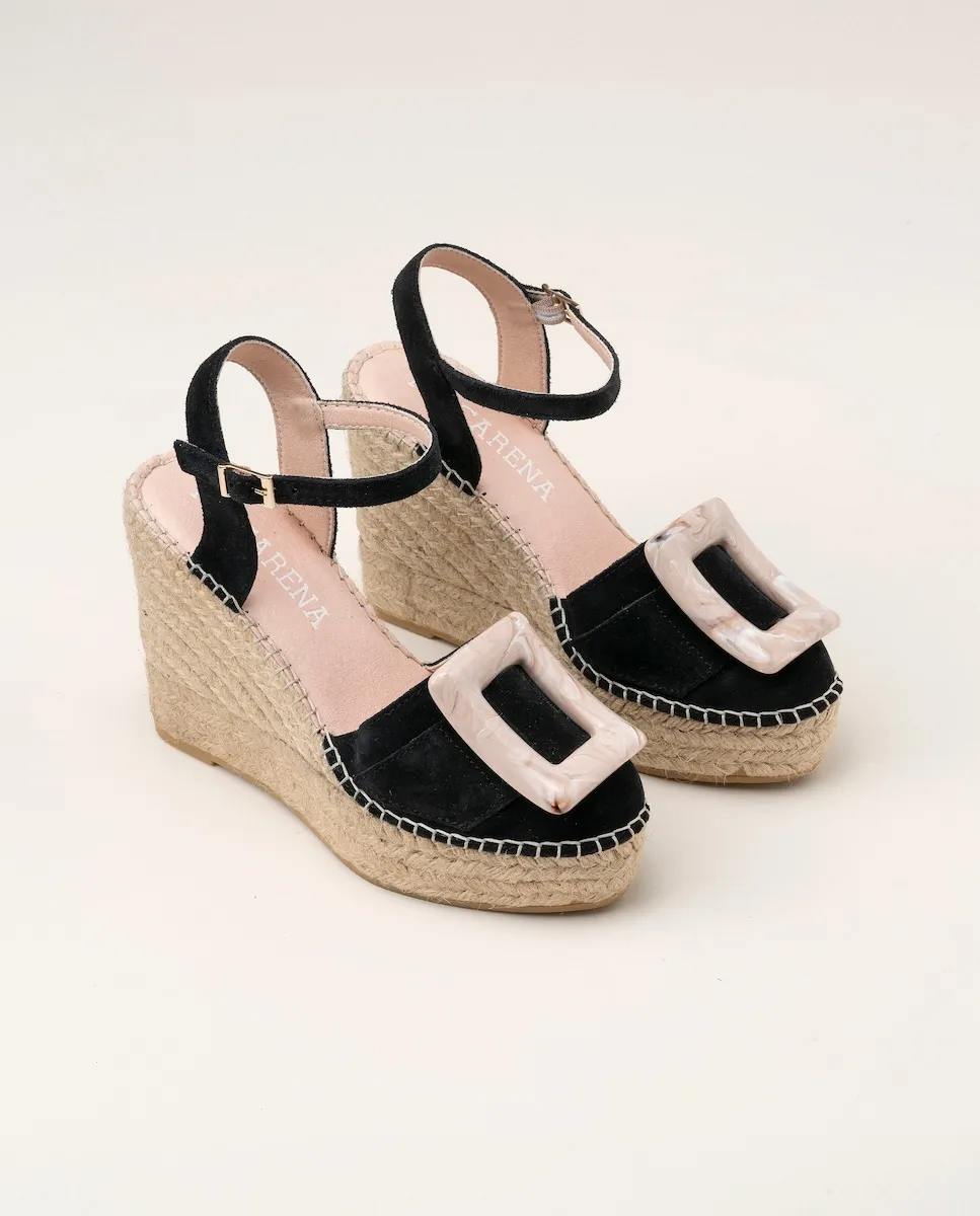 Женские эспадрильи на танкетке с платформой из замши Macarena Shoes, черный — фото 3